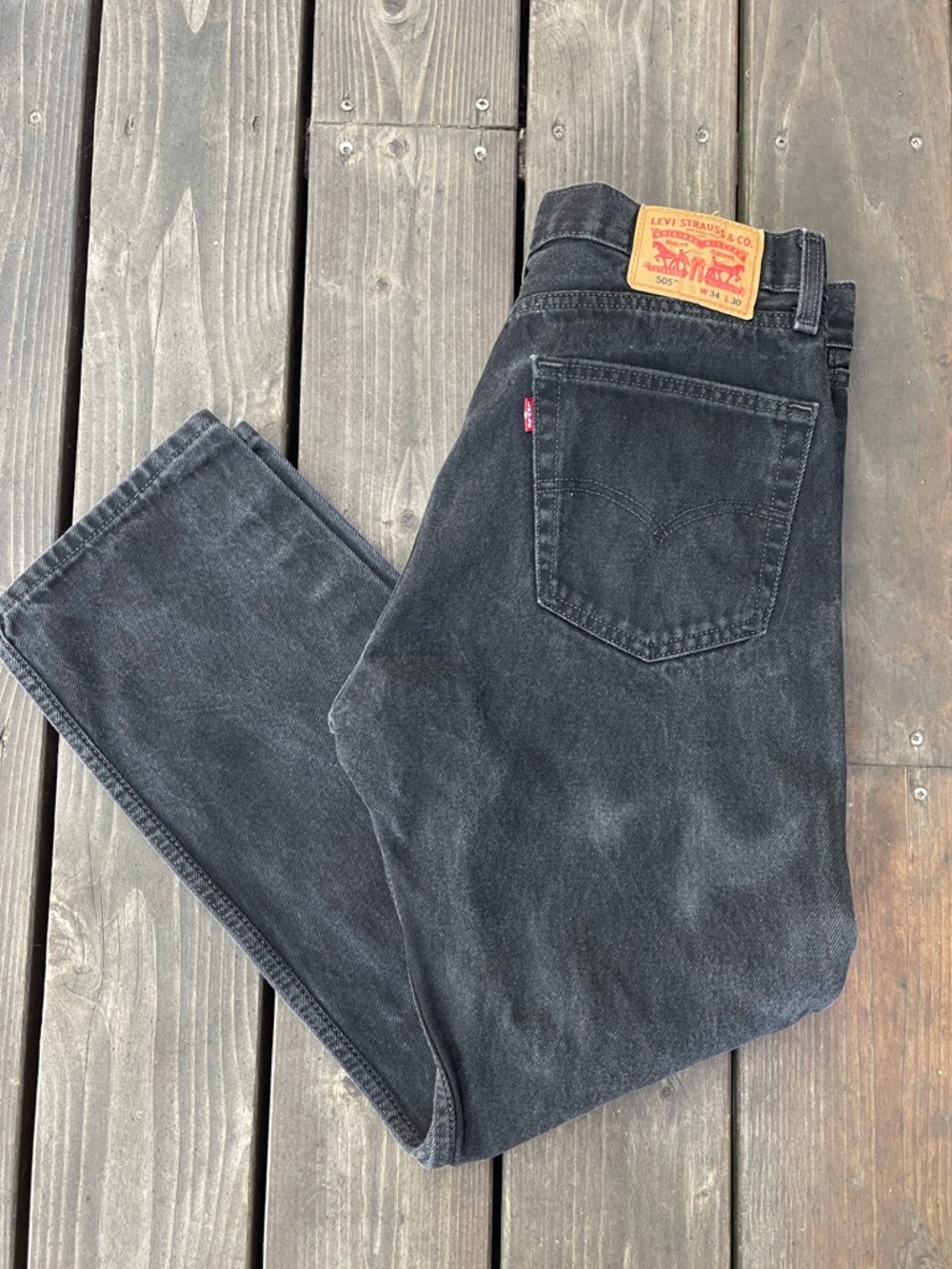 Levi's Men's Black 505 Worn jeans straight leg 34x30